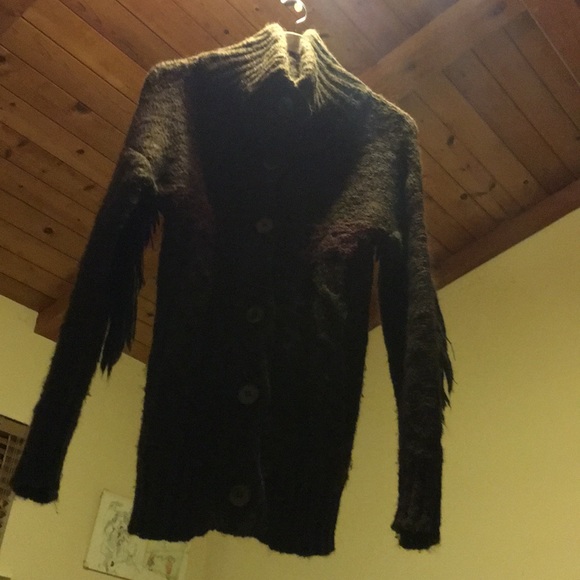 Wool Sweater coat w/ fringe - Picture 4 of 7